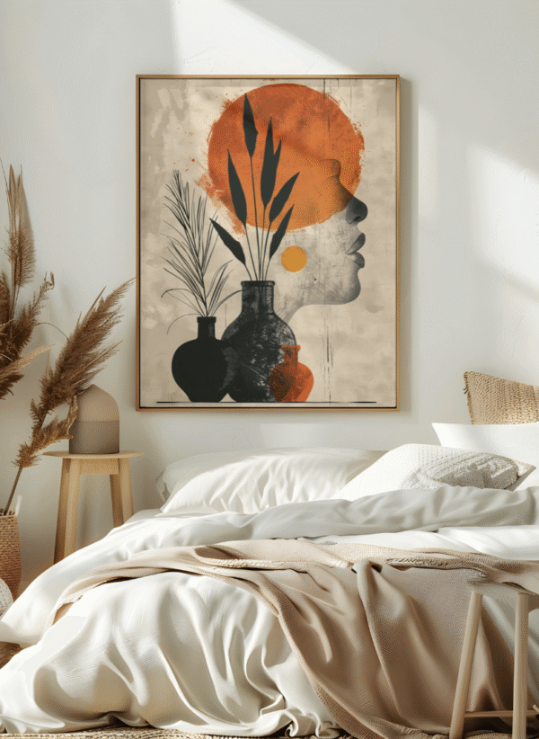 Kufi Studio Modern Abstract Silhouette & Botanical Wall Art – Earthy Minimalist Framed Print  (12x18 Inch) - Image 2
