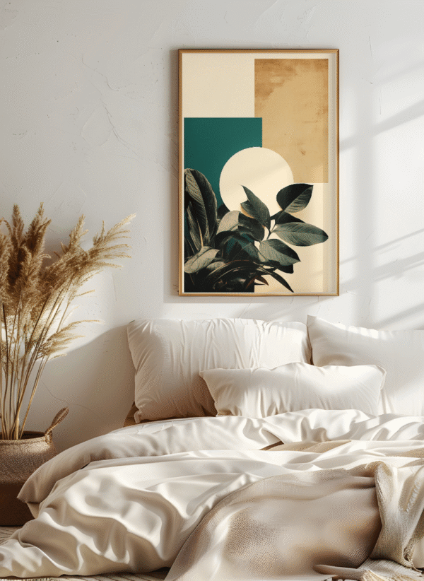 Modern Nature & Geometry Framed Art Print – Botanical Minimalist Wall Decor (12x18 inches), canvas framed art