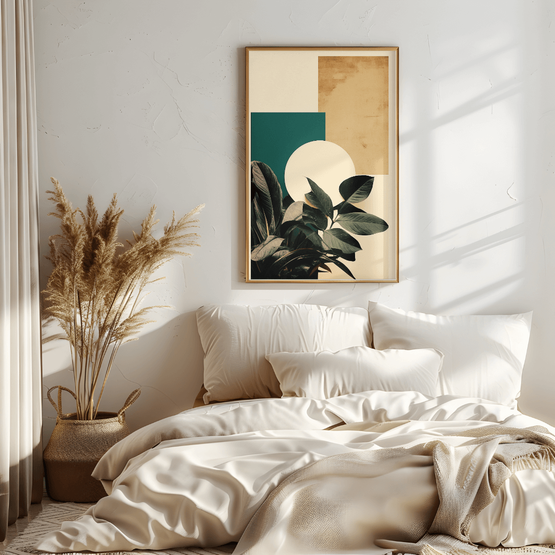Modern Nature & Geometry Framed Art Print – Botanical Minimalist Wall Decor (12x18 inches), canvas framed art