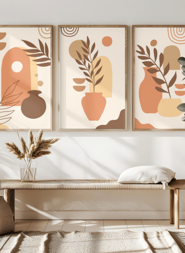 Earthy Modern Botanical Wall Art Set – Minimalist Abstract Plant Prints (Set of 3) 12x18 inches - Image 2