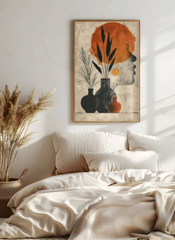 Kufi Studio Modern Abstract Silhouette & Botanical Wall Art – Earthy Minimalist Framed Print  (12x18 Inch) - Image 3