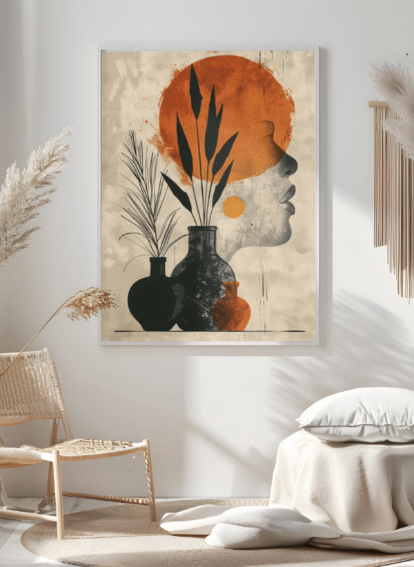 Kufi Studio Modern Abstract Silhouette & Botanical Wall Art – Earthy Minimalist Framed Print  (12x18 Inch) - Image 4