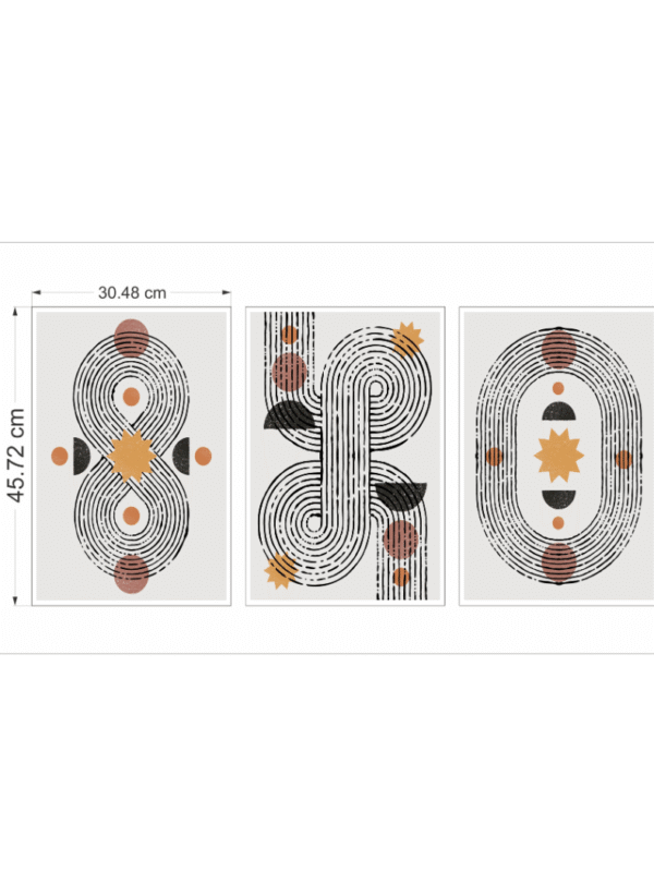 Boho Abstract Geometric Wall Art – Set of 3 Prints, Minimalist Line Art ,12x18 inches, canvas framed art - Image 5