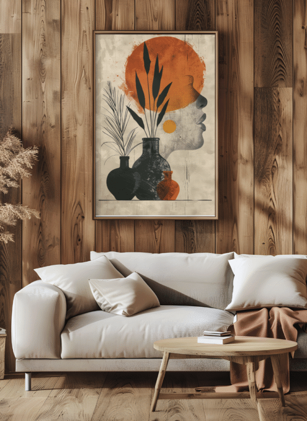 Kufi Studio Modern Abstract Silhouette & Botanical Wall Art – Earthy Minimalist Framed Print  (12x18 Inch)