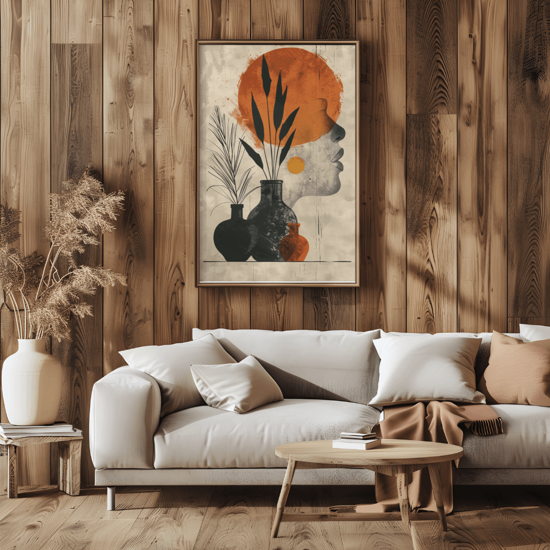Kufi Studio Modern Abstract Silhouette & Botanical Wall Art – Earthy Minimalist Framed Print  (12x18 Inch)