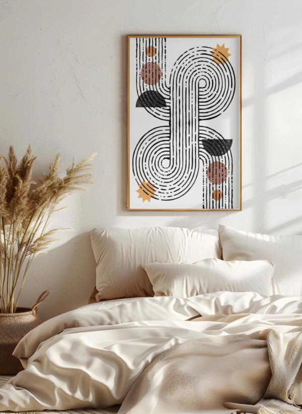 Boho Abstract Geometric Wall Art – Set of 3 Prints, Minimalist Line Art ,12x18 inches, canvas framed art - Image 2
