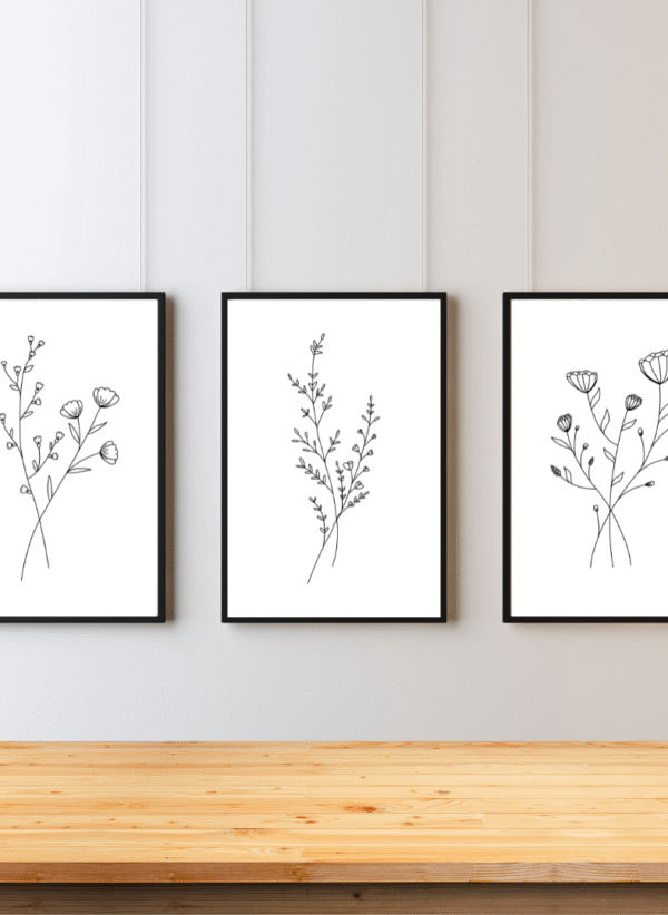 Kufi Studio Canvas Floral Wall Art - framed for Wall Decor ,Set of 3 (12x18)