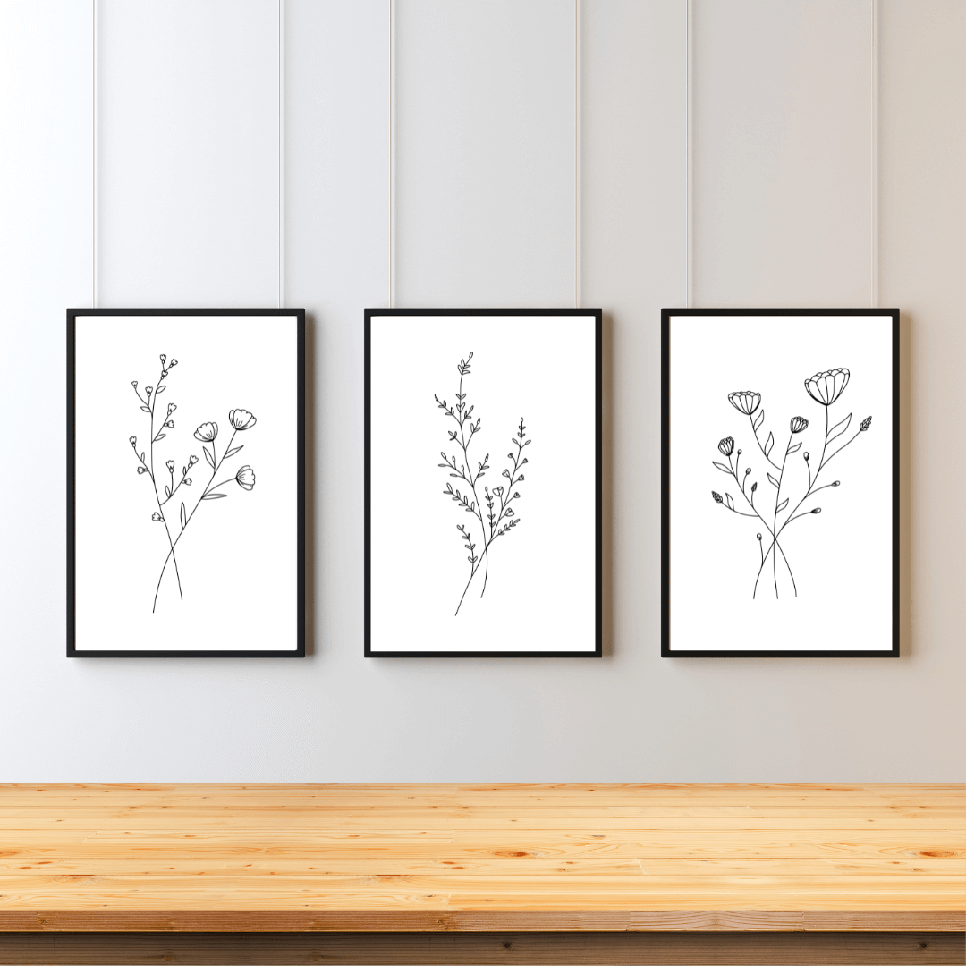 Kufi Studio Canvas Floral Wall Art - framed for Wall Decor ,Set of 3 (12x18)
