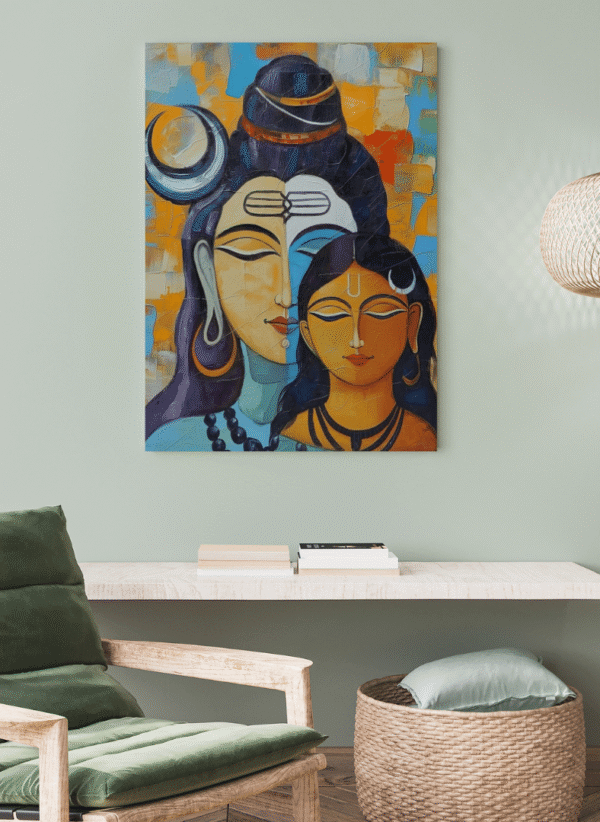 Kufi Studio Shiva Parvati Printed Canvas Framed Artwork 13x17 Inch Painting for Home & Office - Image 5