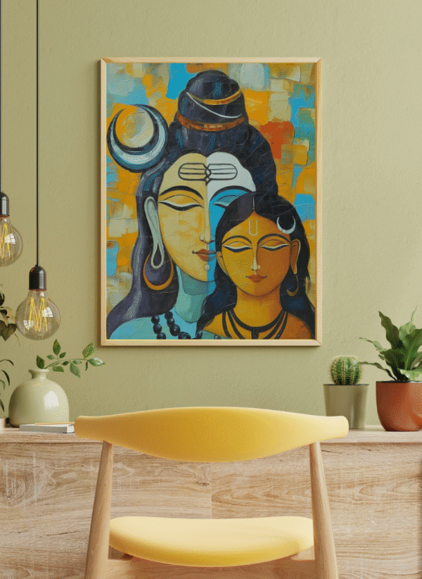 Kufi Studio Shiva Parvati Printed Canvas Framed Artwork 13x17 Inch Painting for Home & Office - Image 2