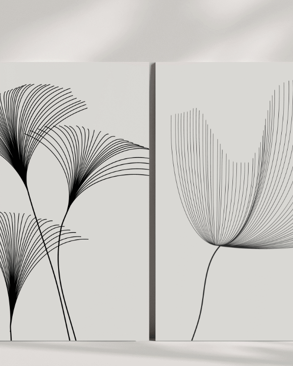 Abstract Ginkgo Leaf Line Art – Set of 3 Minimalist Canvas Wall Frames (12x18)inch - Image 2