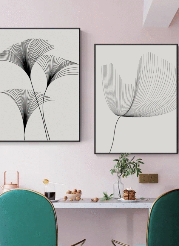 Abstract Ginkgo Leaf Line Art – Set of 3 Minimalist Canvas Wall Frames (12x18)inch - Image 4