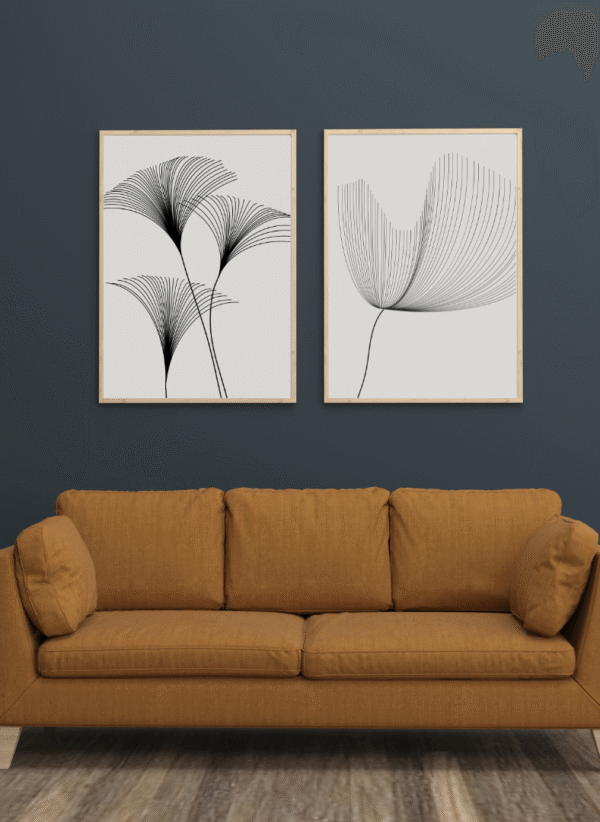 Abstract Ginkgo Leaf Line Art – Set of 3 Minimalist Canvas Wall Frames (12x18)inch - Image 3