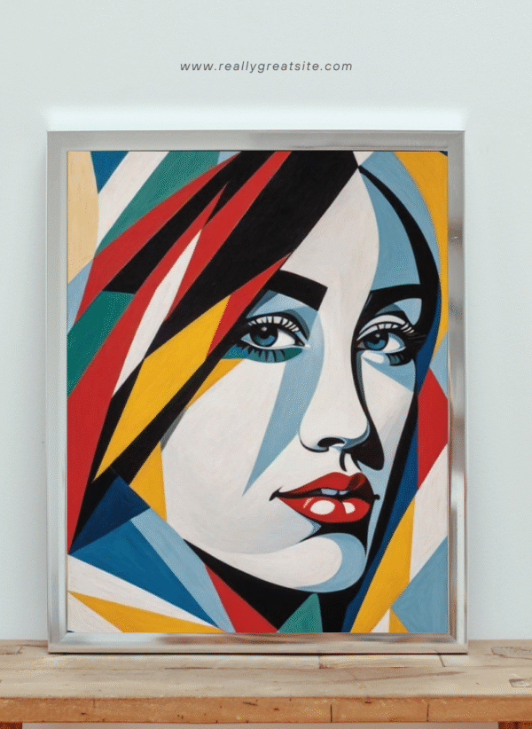 Kufi Studio Modern Abstract Woman Face Wall Art Colorful Geometric Pop Art Canvas Print (12x18 Inch) - Image 5