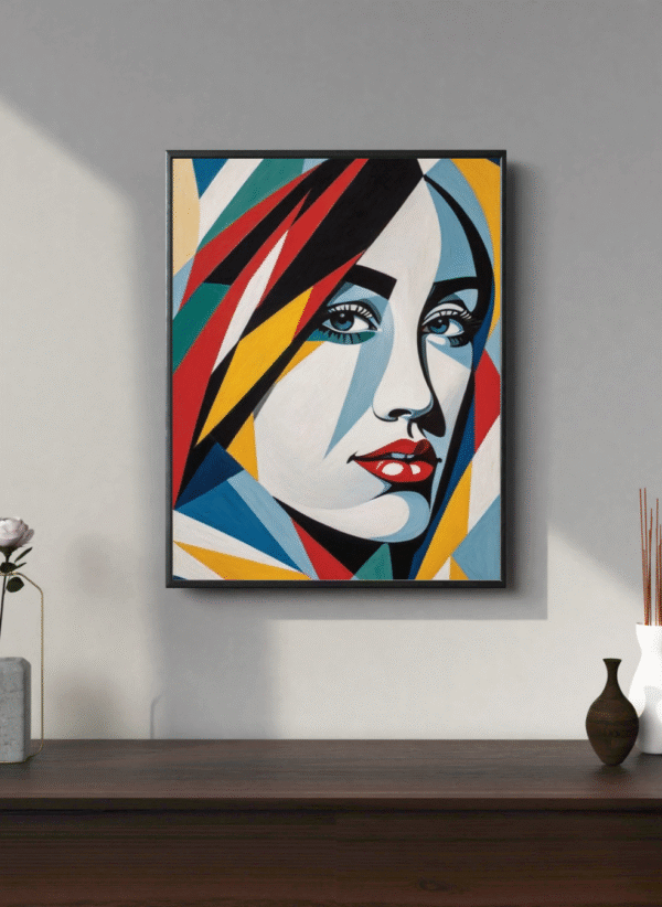 Kufi Studio Modern Abstract Woman Face Wall Art Colorful Geometric Pop Art Canvas Print (12x18 Inch)