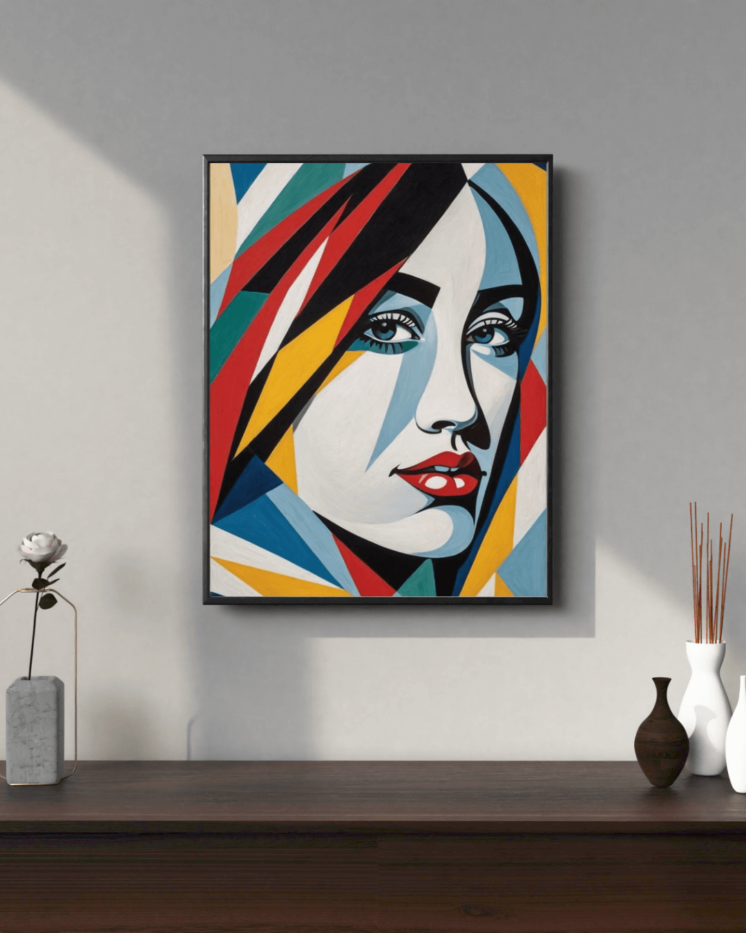 Kufi Studio Modern Abstract Woman Face Wall Art Colorful Geometric Pop Art Canvas Print (12x18 Inch)