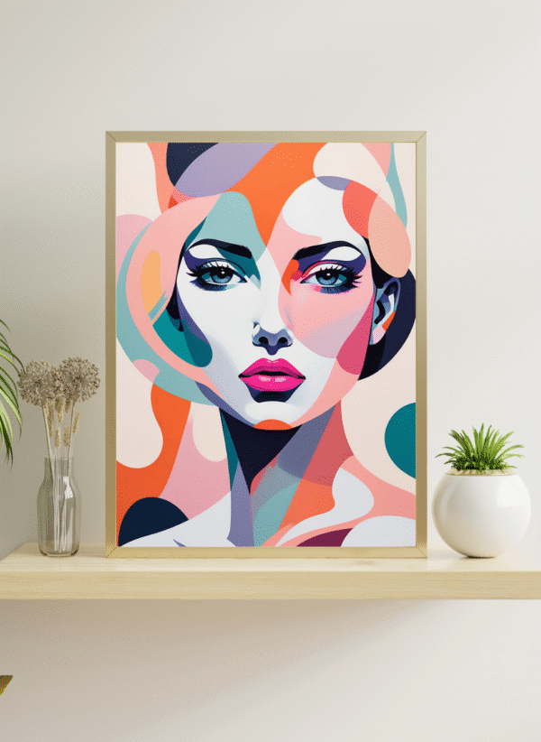 Kufi Studio colorful Abstract Woman Portrait Canvas Wall Art – Modern Pop Art Style Framed Painting | Aesthetic Face Artwork for Living Room (12x18 Inch)