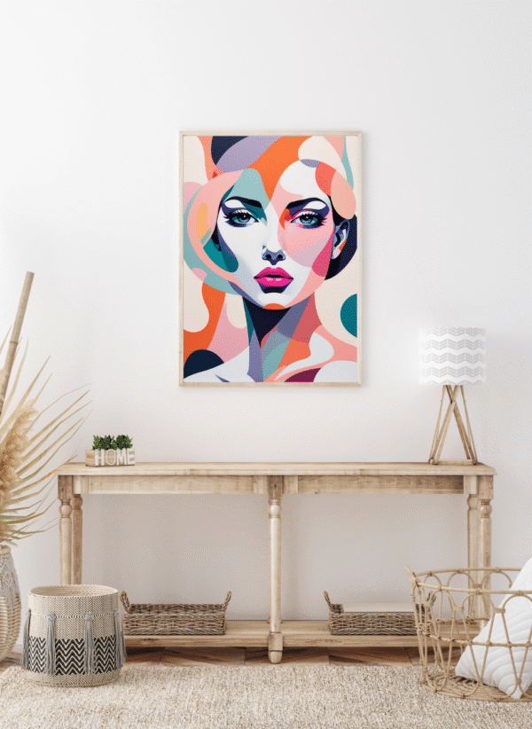 Kufi Studio colorful Abstract Woman Portrait Canvas Wall Art – Modern Pop Art Style Framed Painting | Aesthetic Face Artwork for Living Room (12x18 Inch) - Image 3