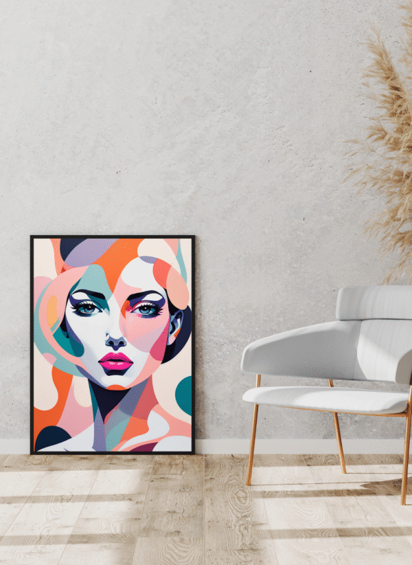 Kufi Studio colorful Abstract Woman Portrait Canvas Wall Art – Modern Pop Art Style Framed Painting | Aesthetic Face Artwork for Living Room (12x18 Inch) - Image 2