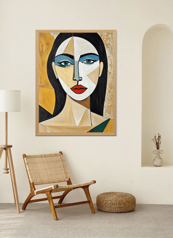 Kufi Studio Cubist Woman Portrait Canvas Wall Art – 12x18 Inch Framed Abstract Face Painting | Picasso-Inspired Modern Artwork for Living Room, Bedroom, Office & Gallery Wall Decor - Image 4