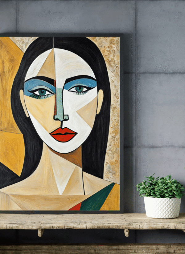 Kufi Studio Cubist Woman Portrait Canvas Wall Art – 12x18 Inch Framed Abstract Face Painting | Picasso-Inspired Modern Artwork for Living Room, Bedroom, Office & Gallery Wall Decor - Image 3