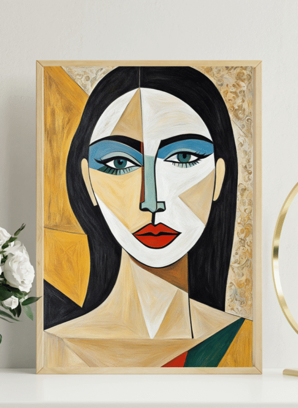 Kufi Studio Cubist Woman Portrait Canvas Wall Art – 12x18 Inch Framed Abstract Face Painting | Picasso-Inspired Modern Artwork for Living Room, Bedroom, Office & Gallery Wall Decor - Image 2