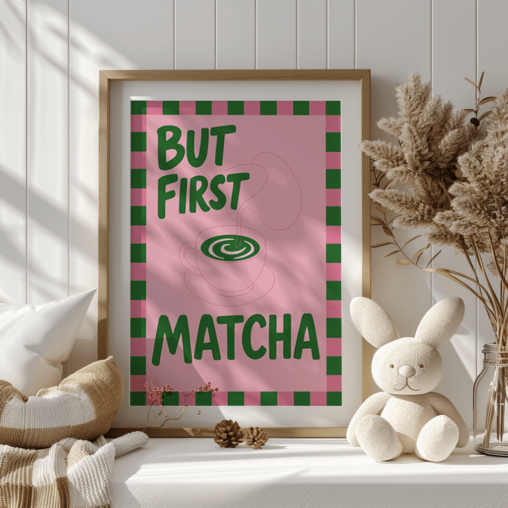KUFI STUDIO- Matcha Latte Refresh Framed Art For Wall,10X12 INCH