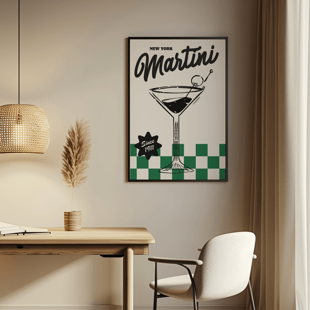 KUFI STUDIO - Espresso Martini Cocktail Drink Modern Art Wall Framed Painting.