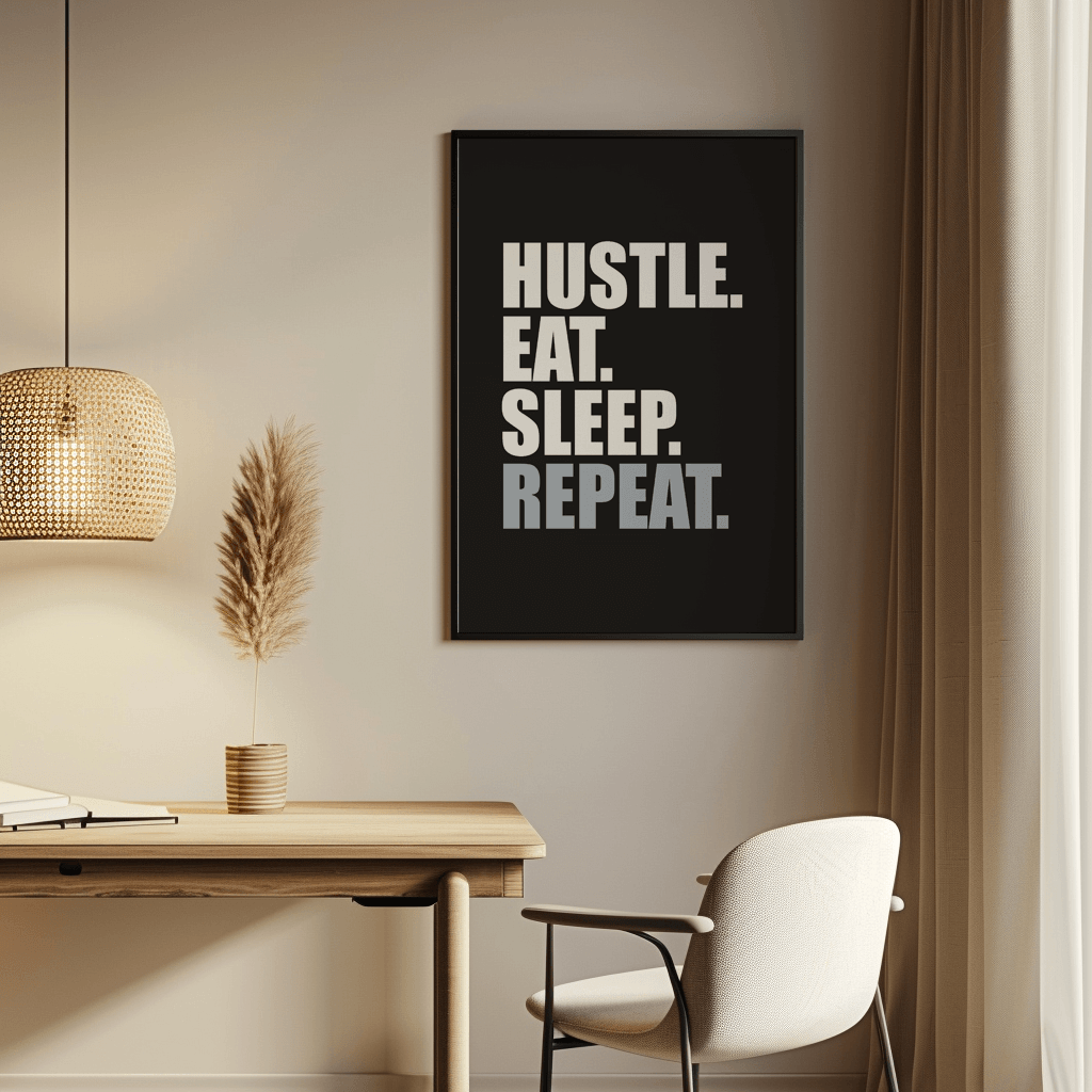 Kufi studio Hustle Eat Sleep Repeat | Simple | Motivational Framed Poster | Frames For Office And Living Room - Modern Wall Art - (Black Framed 10×12 inches) - Image 3