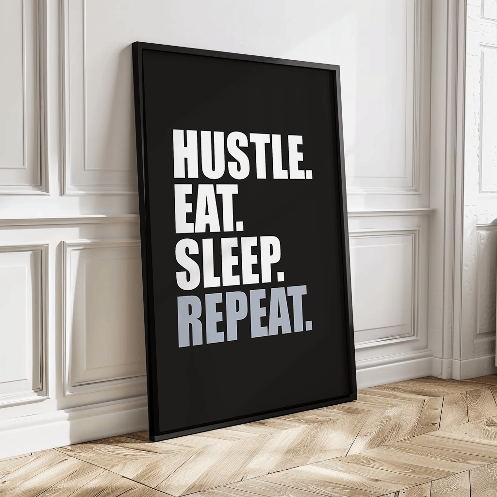 Kufi studio Hustle Eat Sleep Repeat | Simple | Motivational Framed Poster | Frames For Office And Living Room - Modern Wall Art - (Black Framed 10×12 inches) - Image 4