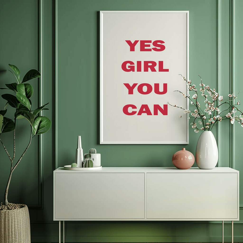 KUFI STUDIO Yes Girl You Can Motivational Wall Art 10X12 Inch Framed Inspirational Quote Print Frame for Office Home decor