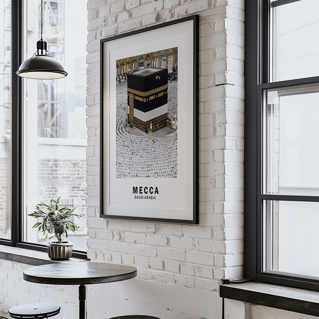Kufi Studio Mecca Kaaba Wall Frame | Islamic Wall Art Wooden Frame | Makkah Mosque Photo Wall Decor for Living Room, Bedroom, Prayer Room, Office & Muslim Home Decoration