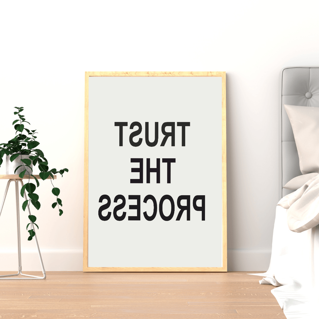Kufi Studio – Trust the process  – Inspirational Quote Poster with Wall Frame for Home and Office Decoration, Synthetic Wood, Black Frame, 13 X 10 Inches