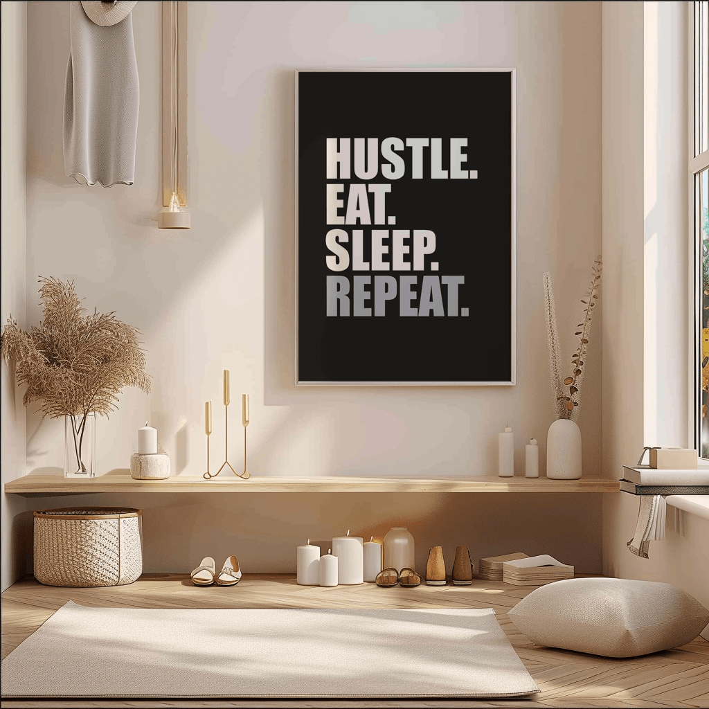 Kufi studio Hustle Eat Sleep Repeat | Simple | Motivational Framed Poster | Frames For Office And Living Room - Modern Wall Art - (Black Framed 10×12 inches) - Image 7